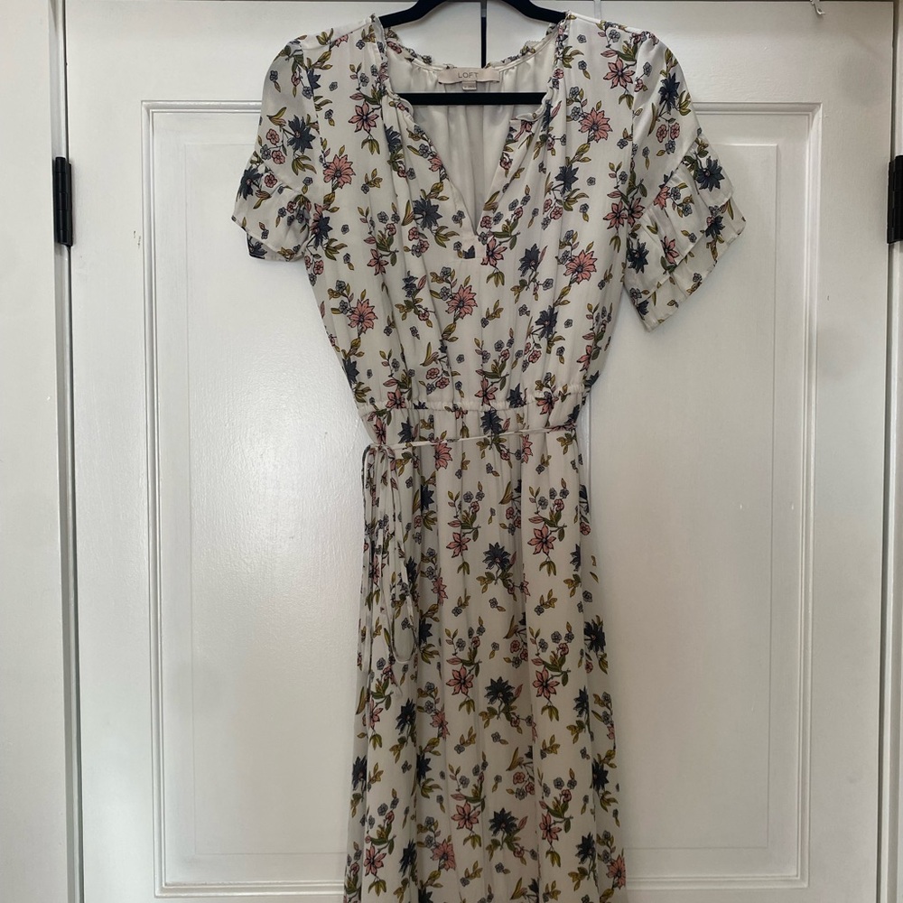 LOFT Cream Floral Midi Dress